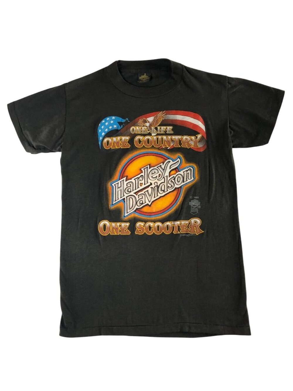 Vintage 1985 Harley Davidson Mens Graphic T-Shirt Size Medium 3D Emblem Minot ND